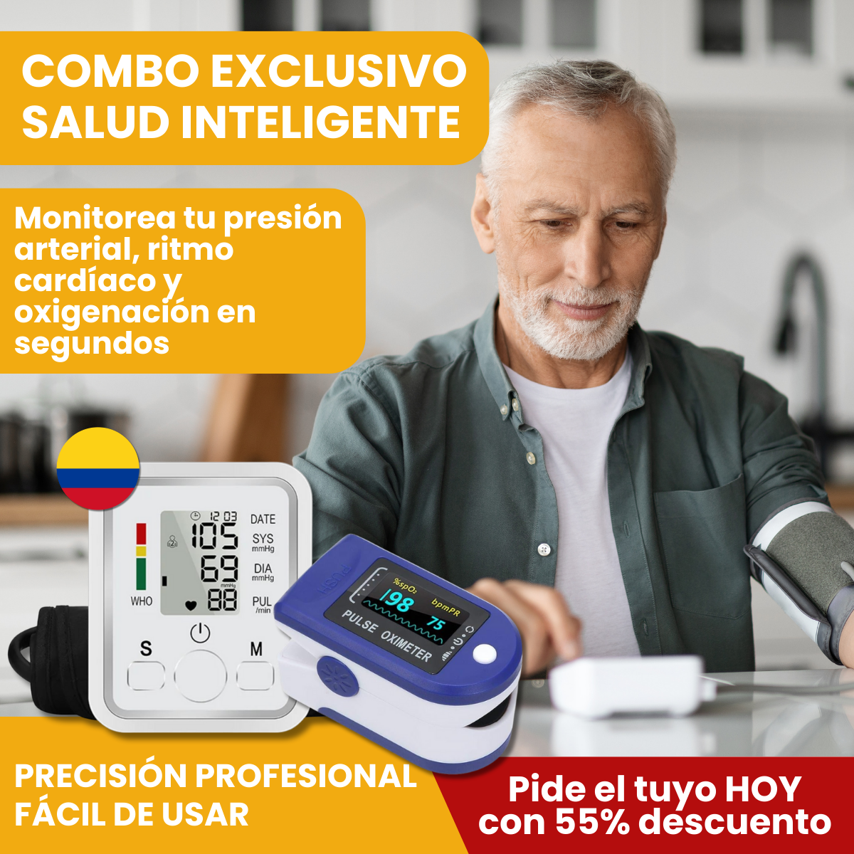 Monitor de Presión Arterial Voz en Español + Oxímetro