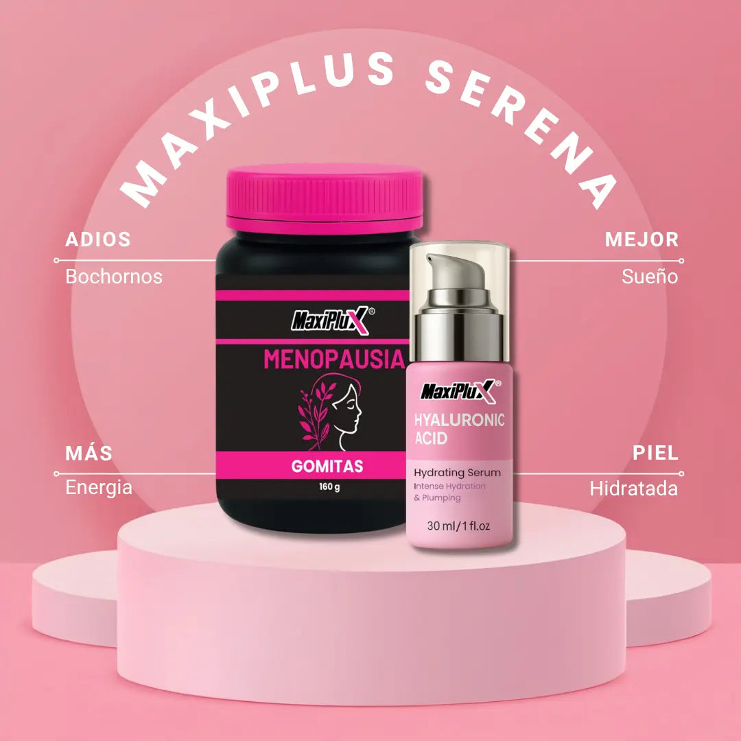 Maxi Plus Serena Gomitas Naturales para la Menopausia + Suero Rejuvenecedor de Ácido Hialurónico
