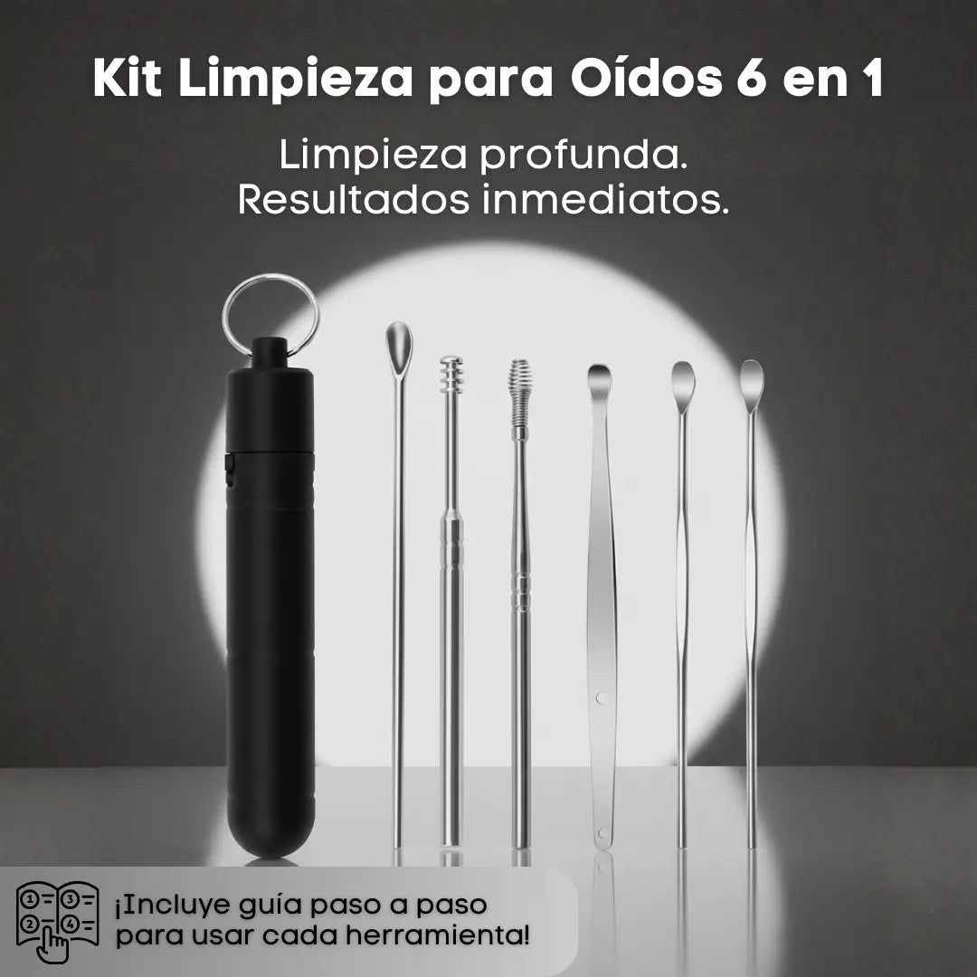 Kit Profesional Limpieza Oídos 6 en 1 con Tecnología 360° Anticerumen