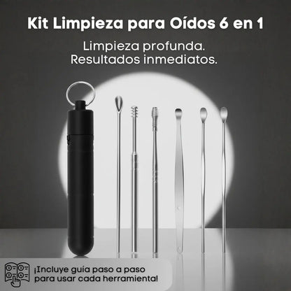 Kit Profesional Limpieza Oídos 6 en 1 con Tecnología 360° Anticerumen