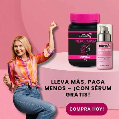 Maxi Plus Serena Gomitas Naturales para la Menopausia + Suero Rejuvenecedor de Ácido Hialurónico