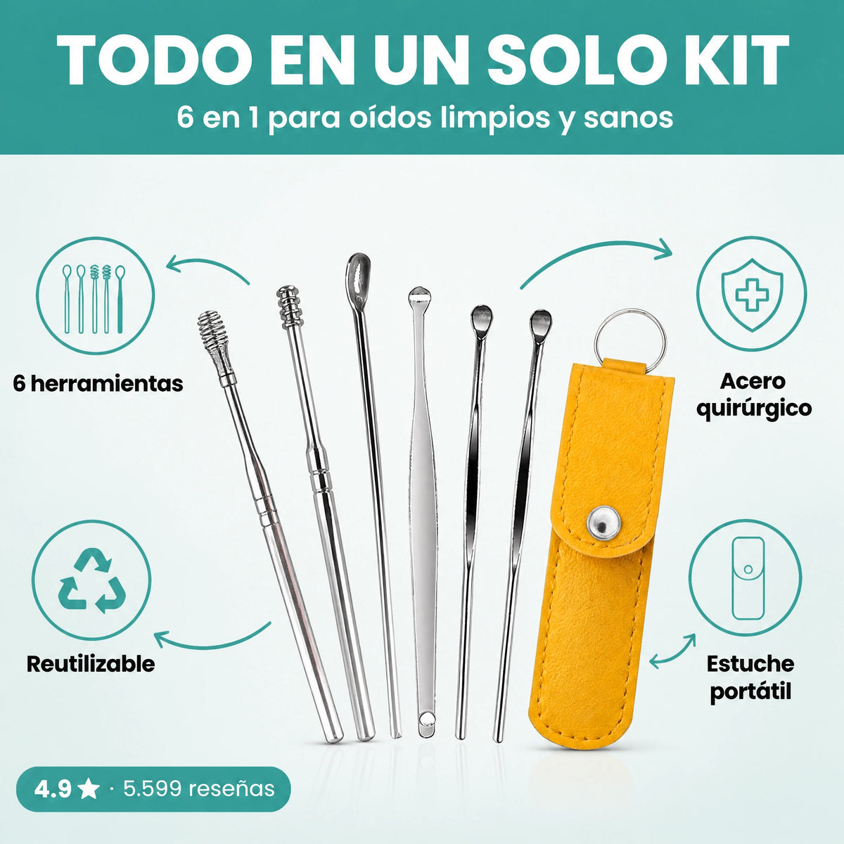 Kit Profesional 6 en 1 de Limpieza de Oídos